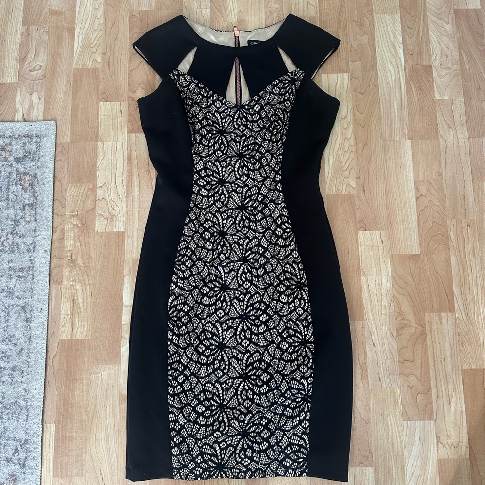 Jax Black and Cream Patterned Midi Dress